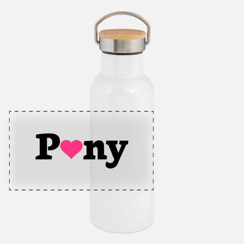 Pony Herz Panorama Thermosflasche mit Bambusdeckel