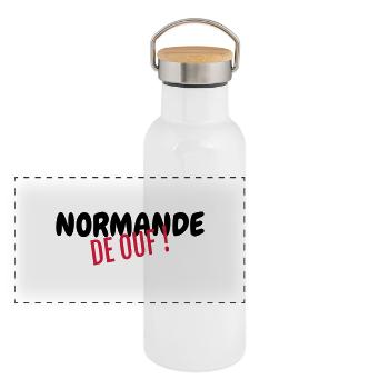Normandie / Normand / Normande / France - Gourde isotherme avec bouchon en bambou - blanc - Devant