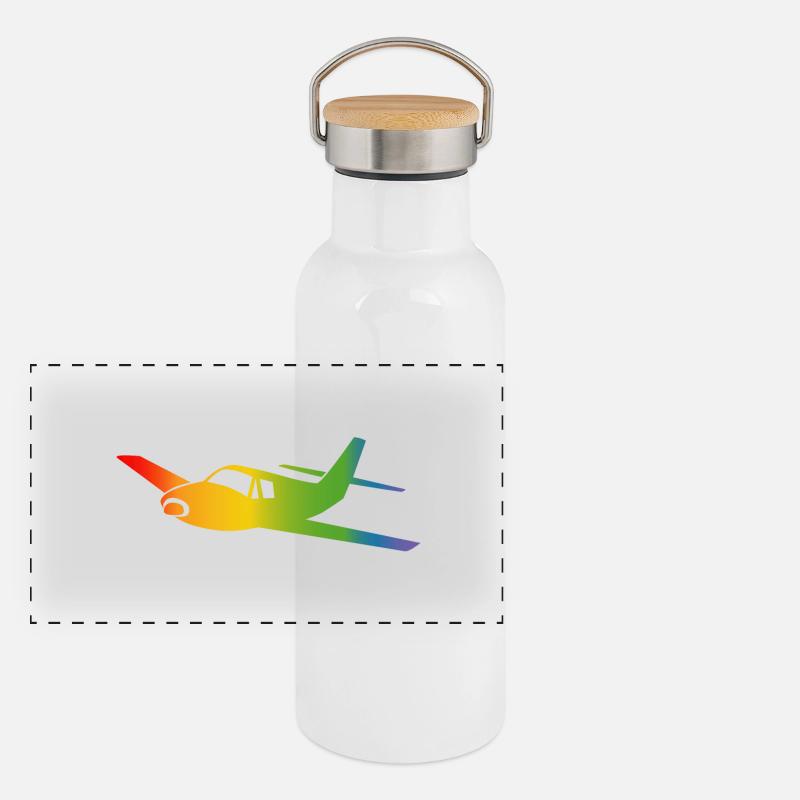 Flugzeug Regenbogen Verlauf Panorama Thermosflasche mit Bambusdeckel