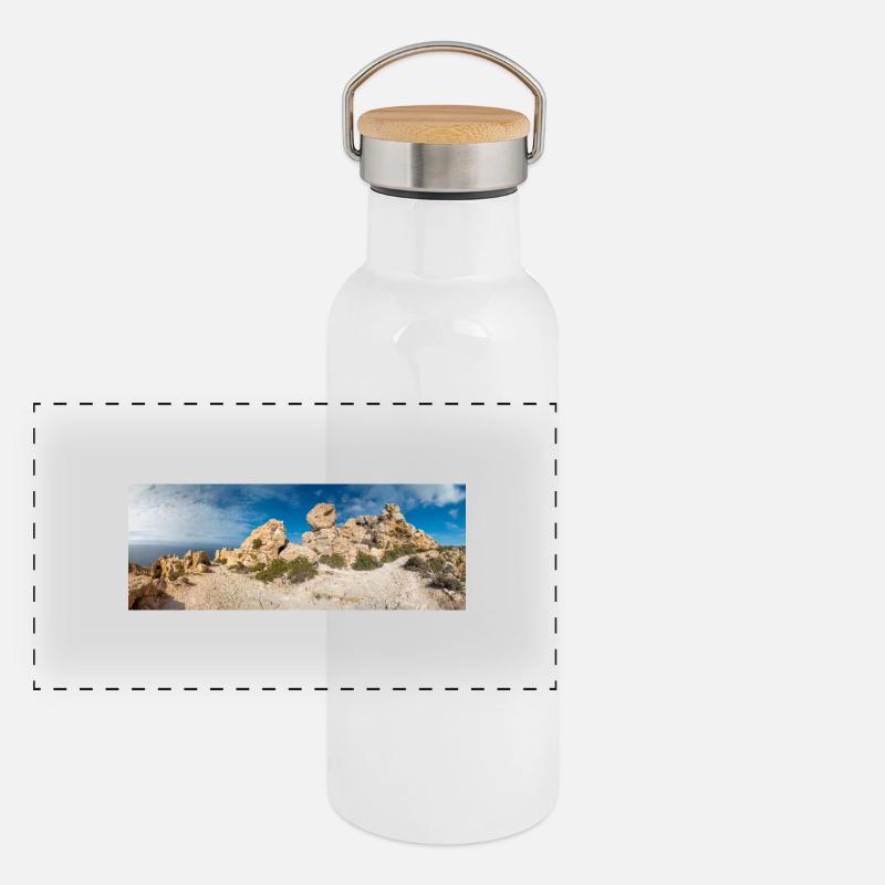 Dingli Felsformation in der Nähe von Dingli Cliffs Malta Panorama Thermosflasche mit Bambusdeckel