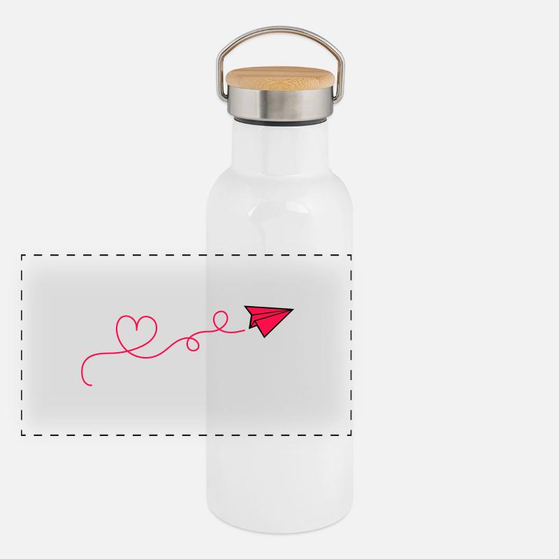 papierflieger herz Panorama Thermosflasche mit Bambusdeckel
