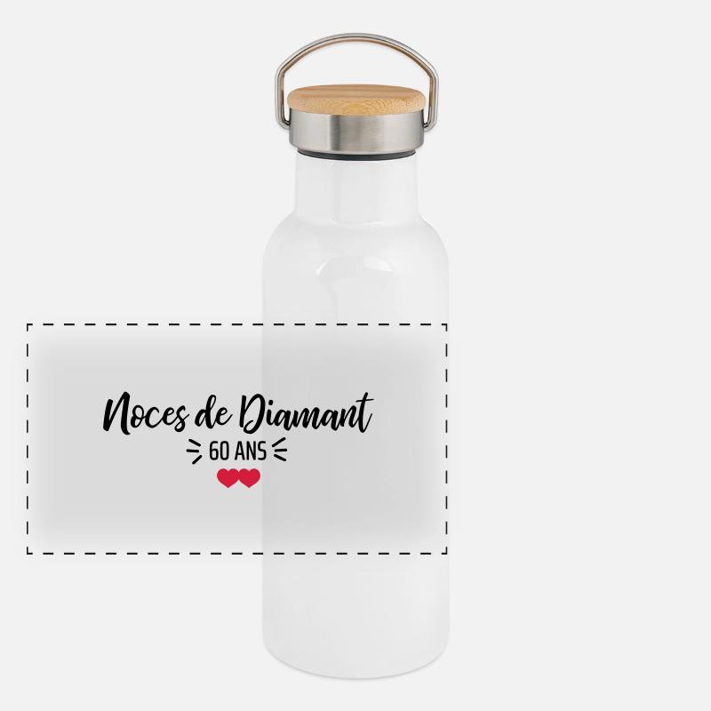 noces de Diamant Gourde isotherme avec bouchon en bambou