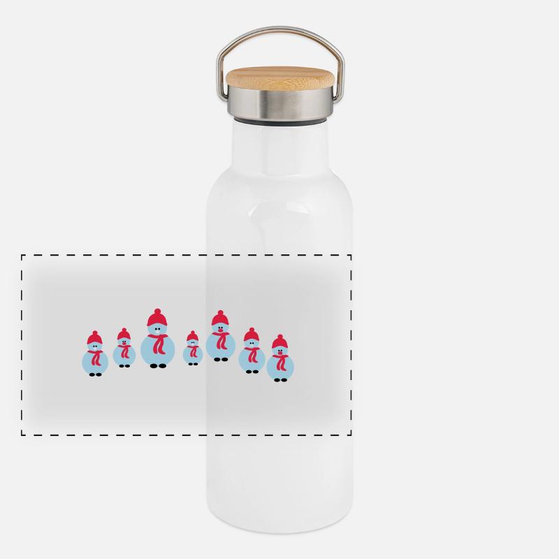Weihnachten Schneemann-Crew Panorama Thermosflasche mit Bambusdeckel