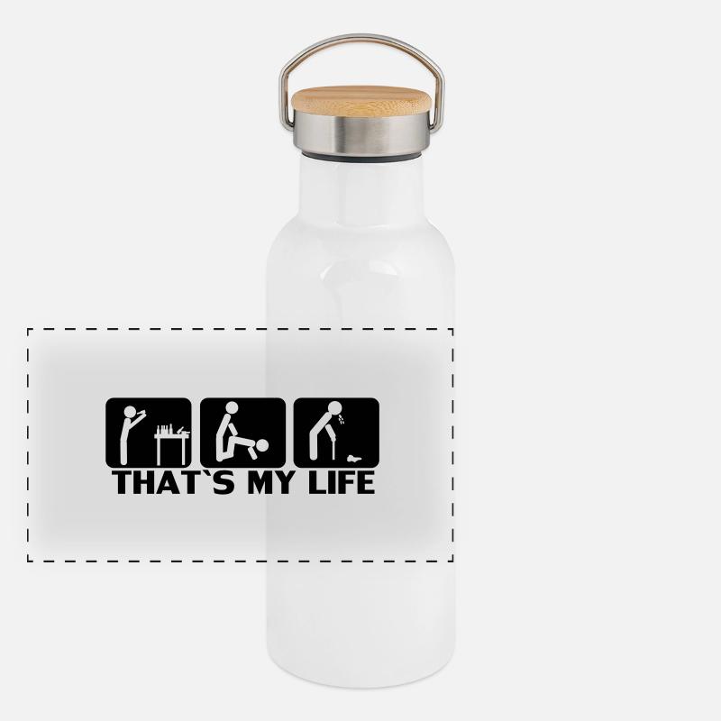 Party HARD, DRINK, SPIRITS, celebrations, drinking - Panoramic Thermal Bottle with Bamboo Lid - white