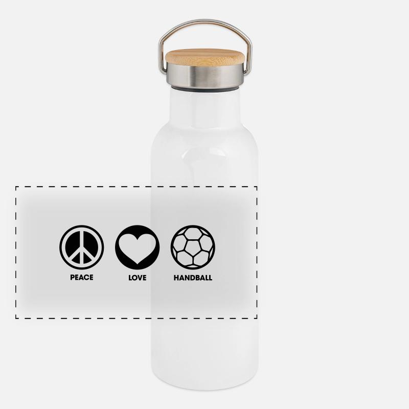 Peace Love Handball Panorama Thermosflasche mit Bambusdeckel