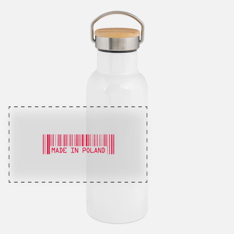Made in Poland - Polska - Polen - Barcode - Strich Panorama Thermosflasche mit Bambusdeckel