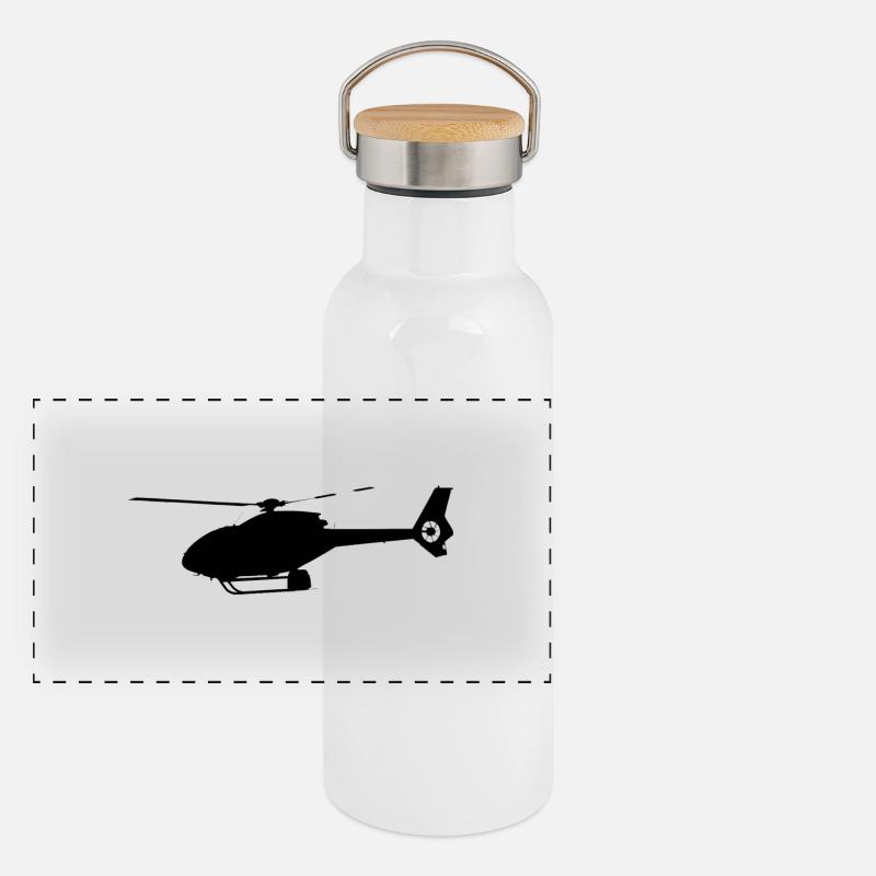Hubschrauber 120 Panorama Thermosflasche mit Bambusdeckel