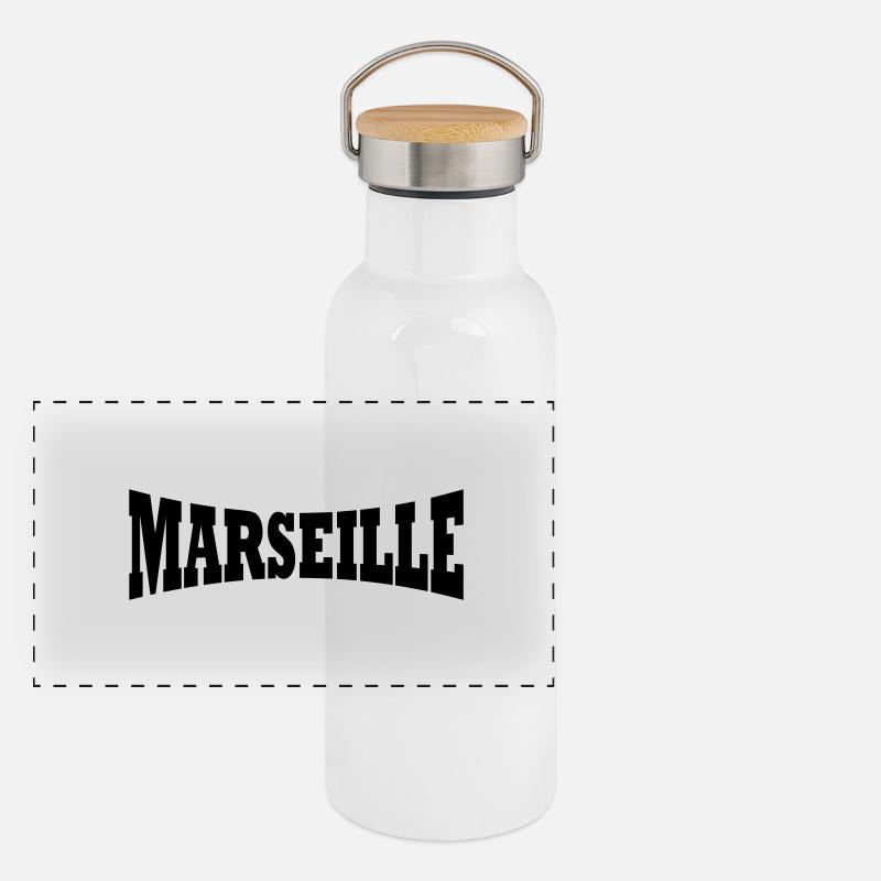 Marseille lettering - Panoramic Thermal Bottle with Bamboo Lid - white