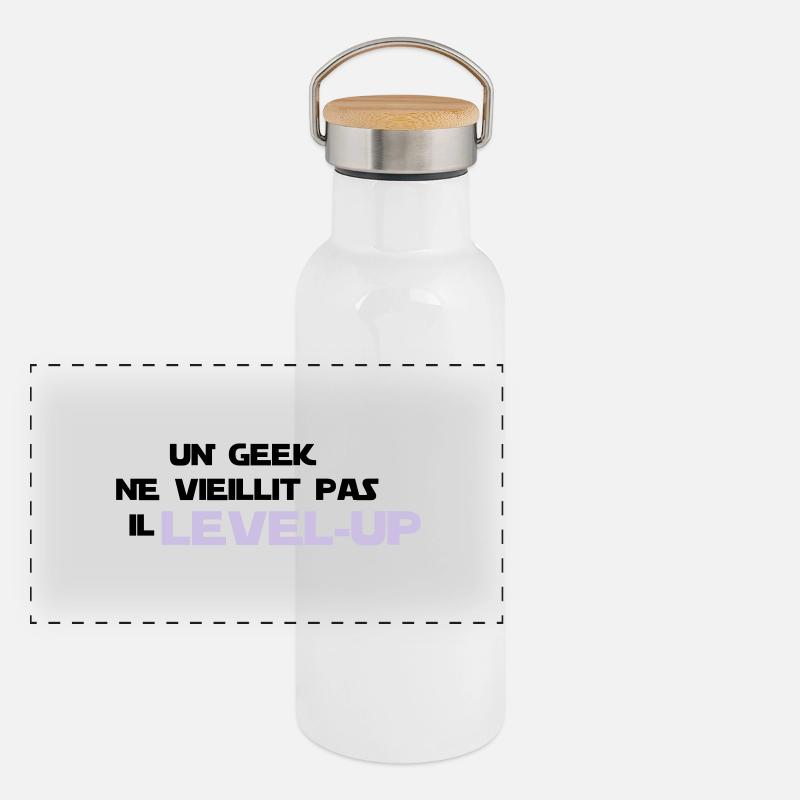 un_geek ne vieillit pas il Level up Gourde isotherme avec bouchon en bambou