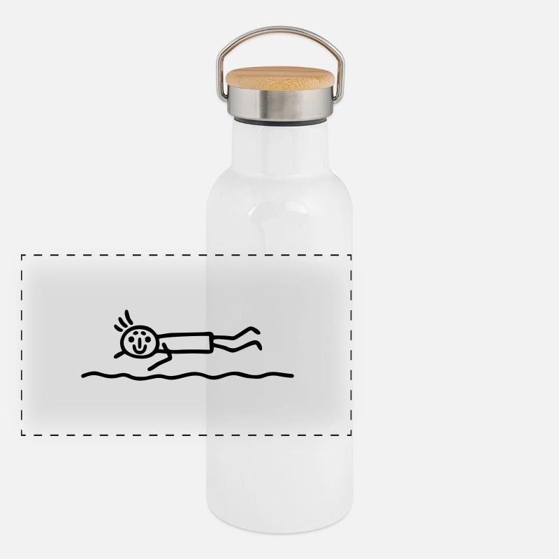 Strichmännchen krabbeln Panorama Thermosflasche mit Bambusdeckel