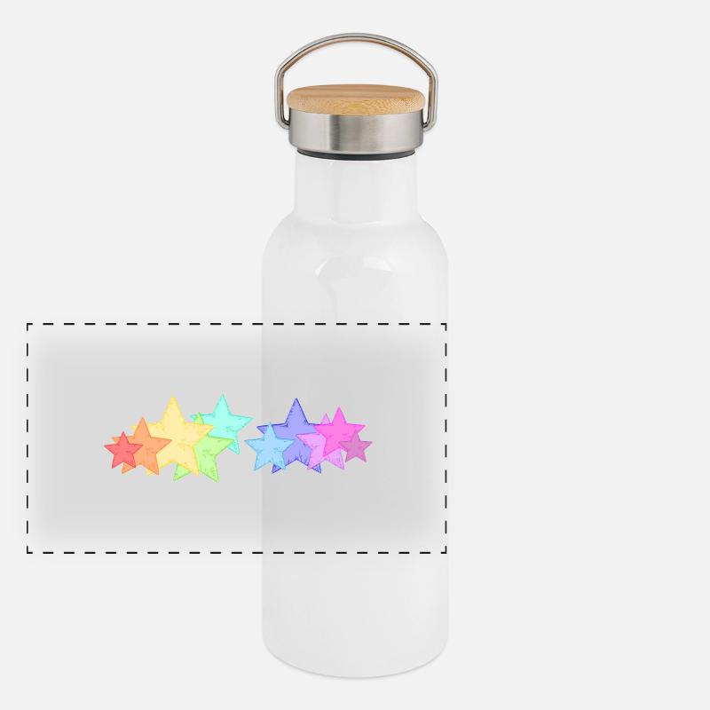 bunte Sterne Panorama Thermosflasche mit Bambusdeckel