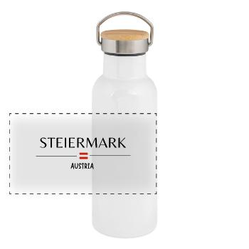"Steiermark – Austria Collection: Caps, T-Shirts, - Panoramic Thermal Bottle with Bamboo Lid - white - Front