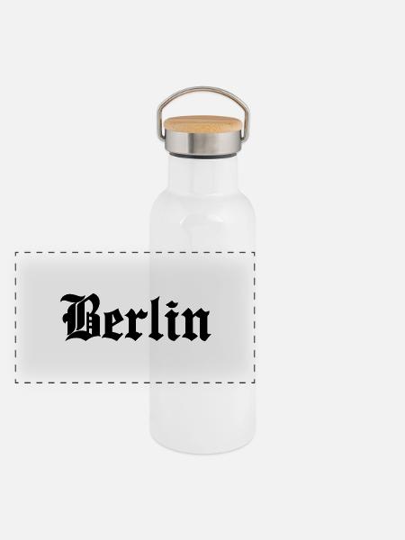 Berlin - Panorama Thermosflasche mit Bambusdeckel - Weiß