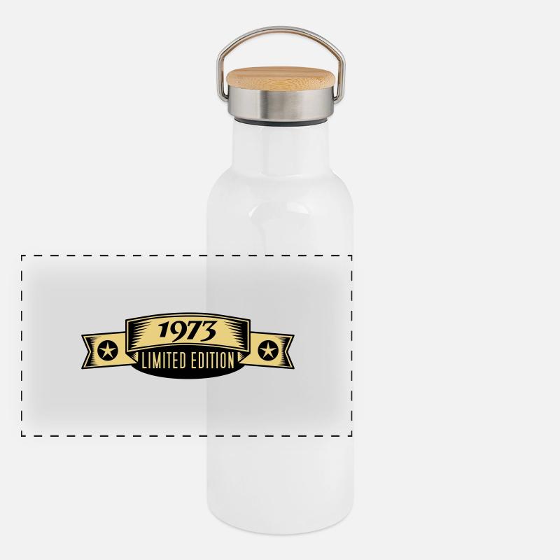 1973 - Panorama Thermosflasche mit Bambusdeckel - Weiß