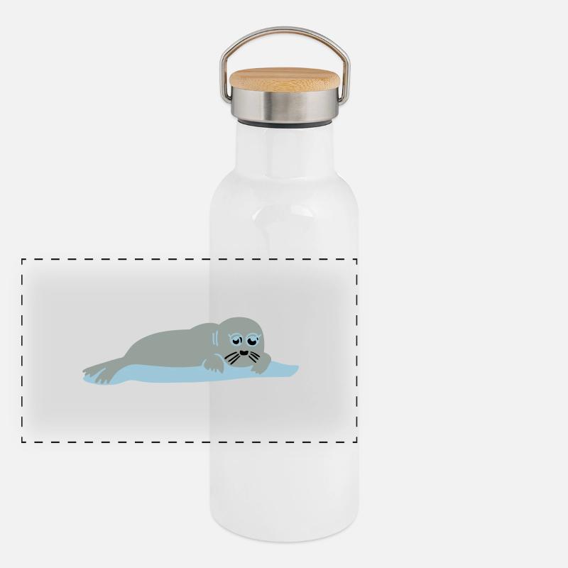 seehund 2 Panorama Thermosflasche mit Bambusdeckel