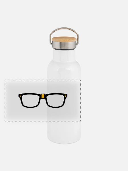 lunettes - Nerd - Gourde isotherme avec bouchon en bambou - blanc - Devant