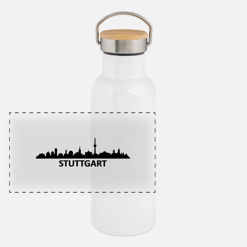 Skyline Stuttgart Name Panorama Thermosflasche mit Bambusdeckel