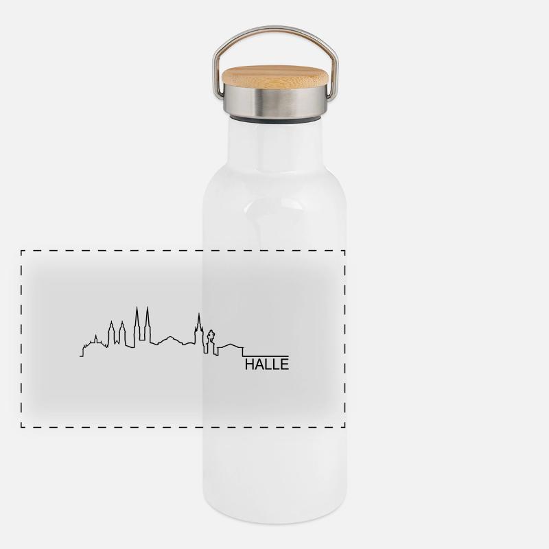 Skyline Halle Panorama Thermosflasche mit Bambusdeckel