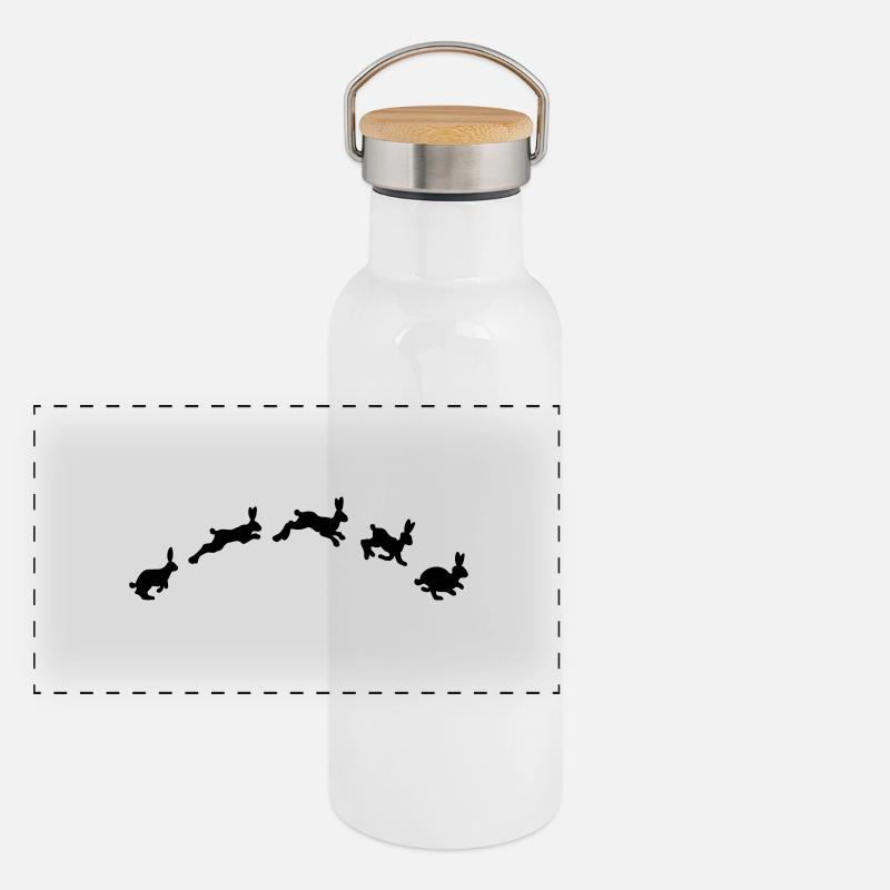 Hasen springen Panorama Thermosflasche mit Bambusdeckel