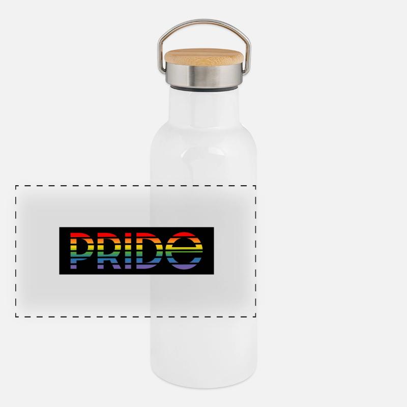 Fond noir arc-en-ciel Pride Gourde isotherme avec bouchon en bambou