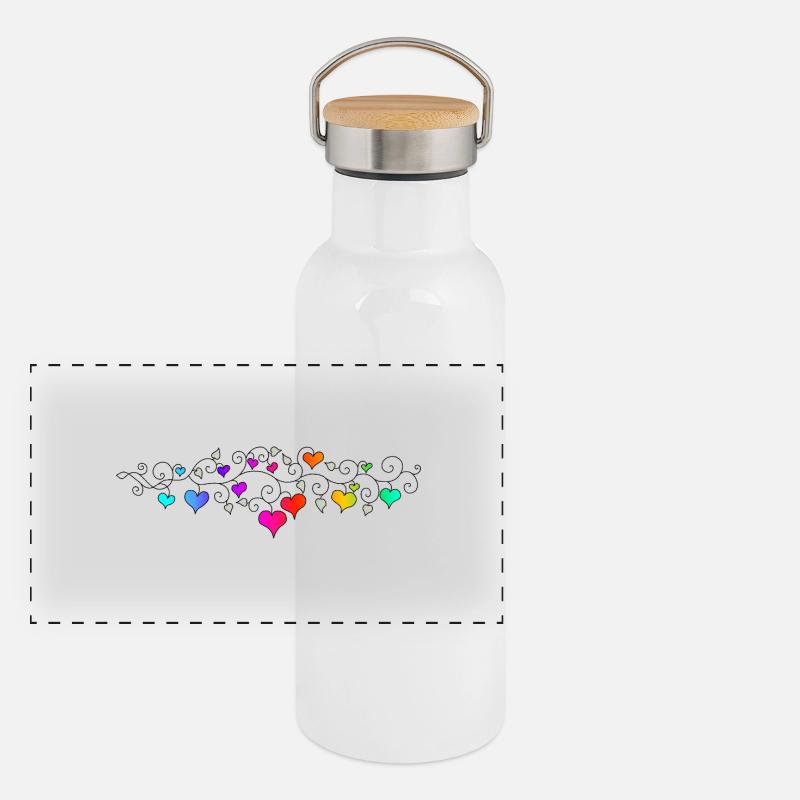 bunte Herzen Valentinstag Panorama Thermosflasche mit Bambusdeckel
