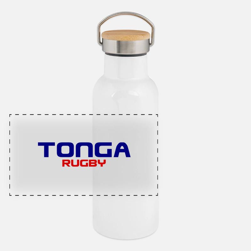 Tonga Rugby Logo - Pacifique - Polynésie - Mers du Sud Gourde isotherme avec bouchon en bambou