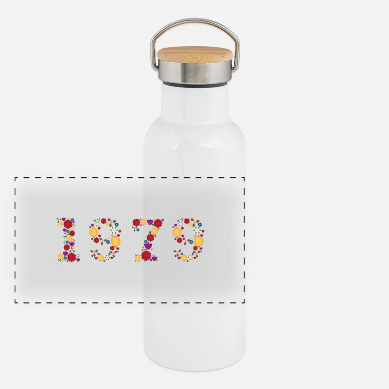 Année 1979 Fleurs Gourde isotherme avec bouchon en bambou