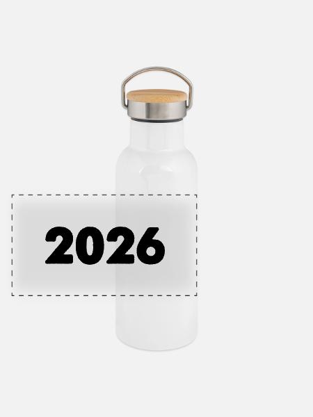 2026 - Gourde isotherme avec bouchon en bambou - blanc - Devant