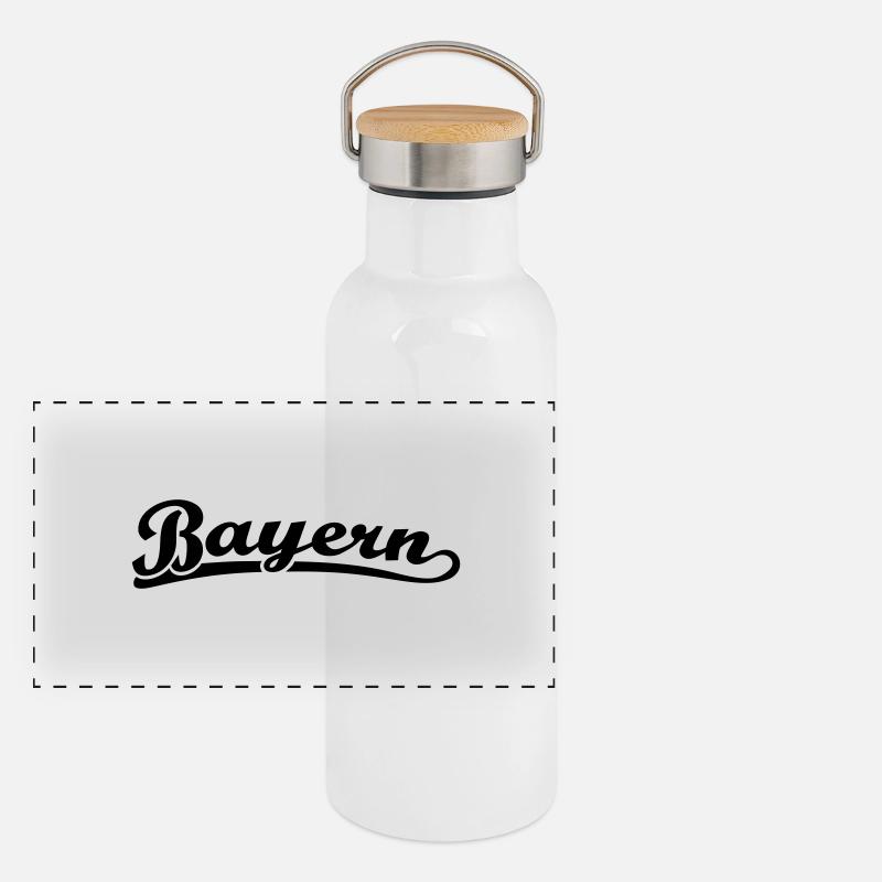 Bayern Schrift Retro Panorama Thermosflasche mit Bambusdeckel