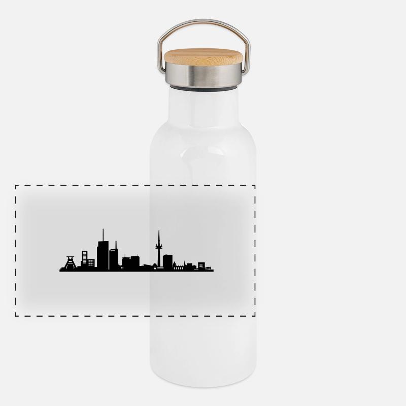 Skyline Essen Panorama Thermosflasche mit Bambusdeckel