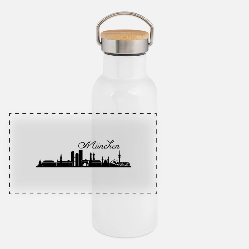 Münchener Skyline Panorama Thermosflasche mit Bambusdeckel