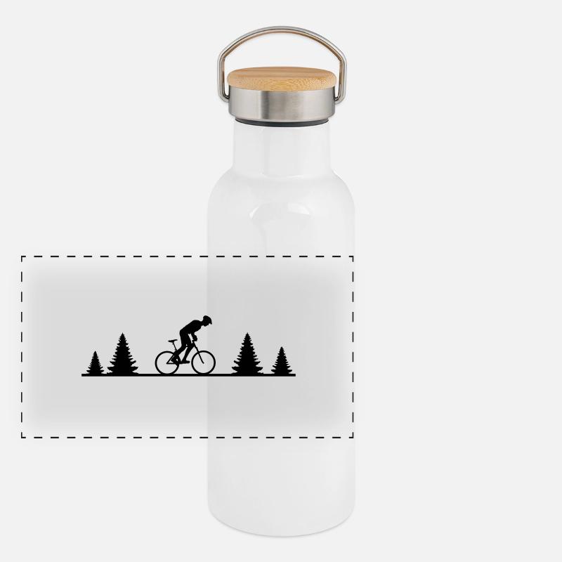 Sport - Mountainbiker Wald Panorama Thermosflasche mit Bambusdeckel