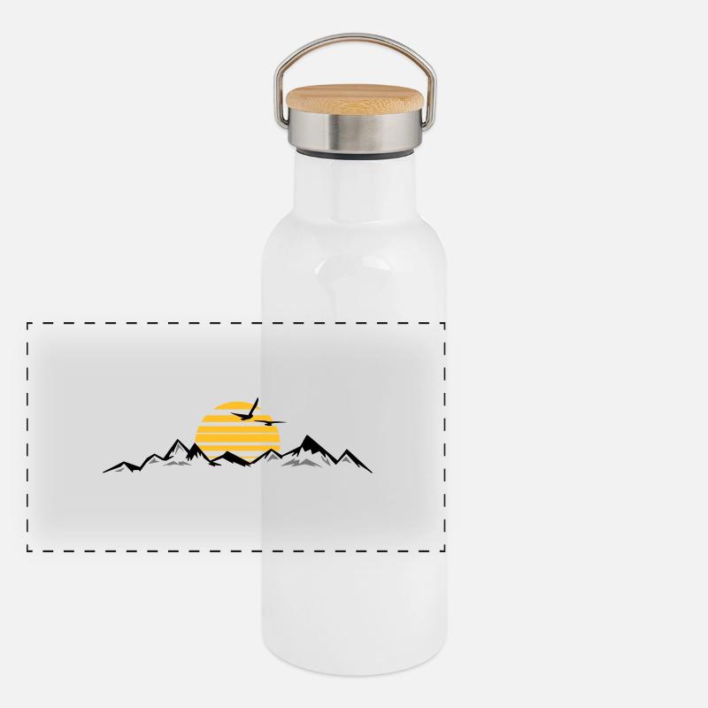 MONTAGNES Paysage Silhouette Panorama Gourde isotherme avec bouchon en bambou