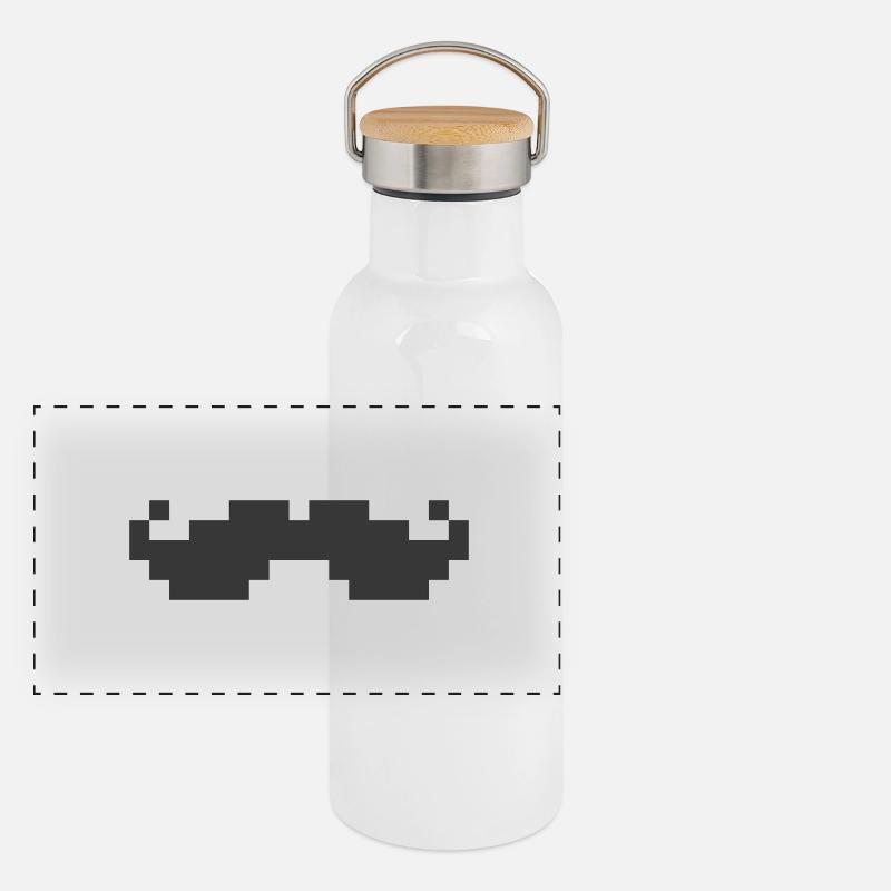 Moustache 8bit pixel Gourde isotherme avec bouchon en bambou