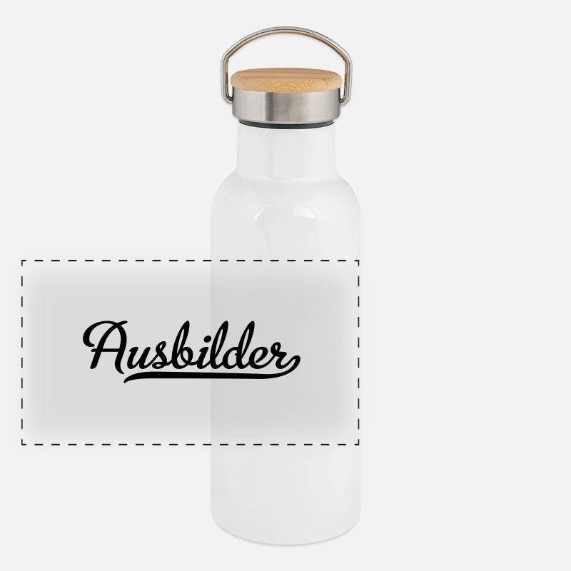 Ausbilder - Panorama Thermosflasche mit Bambusdeckel - Weiß