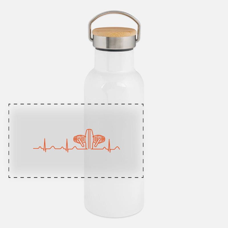 Heartbeat Boxermotor orange Panorama Thermosflasche mit Bambusdeckel