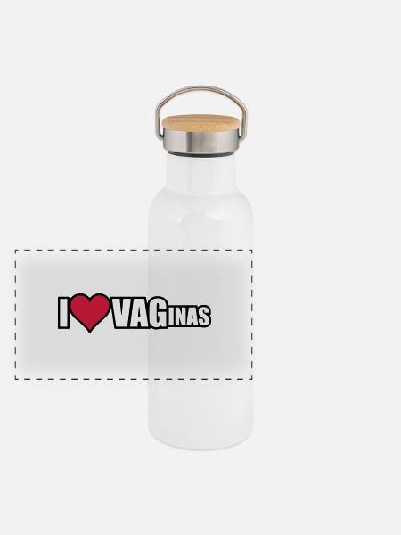I LOVE VAGINAS - Panoramic Thermal Bottle with Bamboo Lid - white - Front