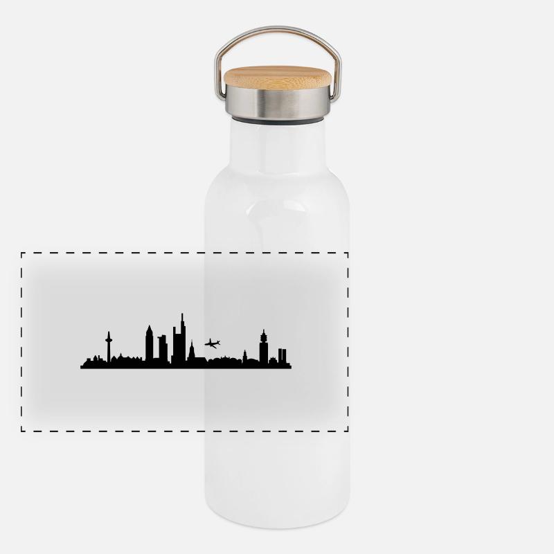 Skyline Frankfurt Panorama Thermosflasche mit Bambusdeckel