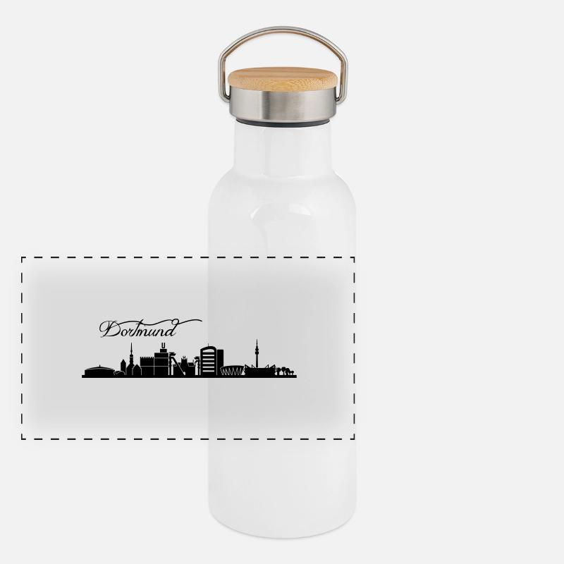 Dortmunder Skyline Panorama Thermosflasche mit Bambusdeckel