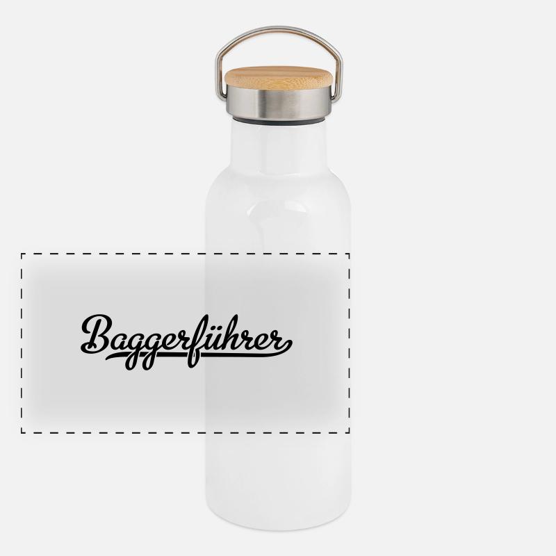 Baggerfahrer Panorama Thermosflasche mit Bambusdeckel