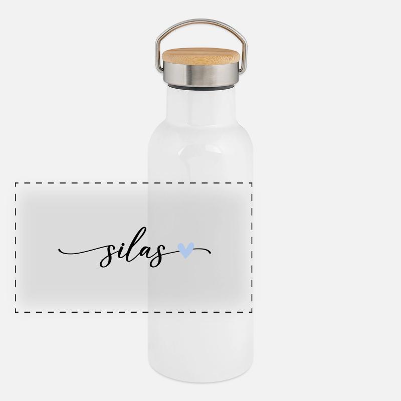 Silas Name Calligraphie Police Gourde isotherme avec bouchon en bambou