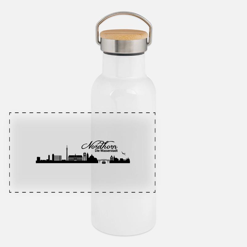 Nordhorner Skyline Panorama Thermosflasche mit Bambusdeckel