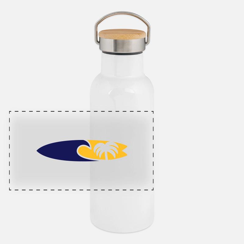 Surfboard Wave Palm Tree Panoramic Thermal Bottle with Bamboo Lid