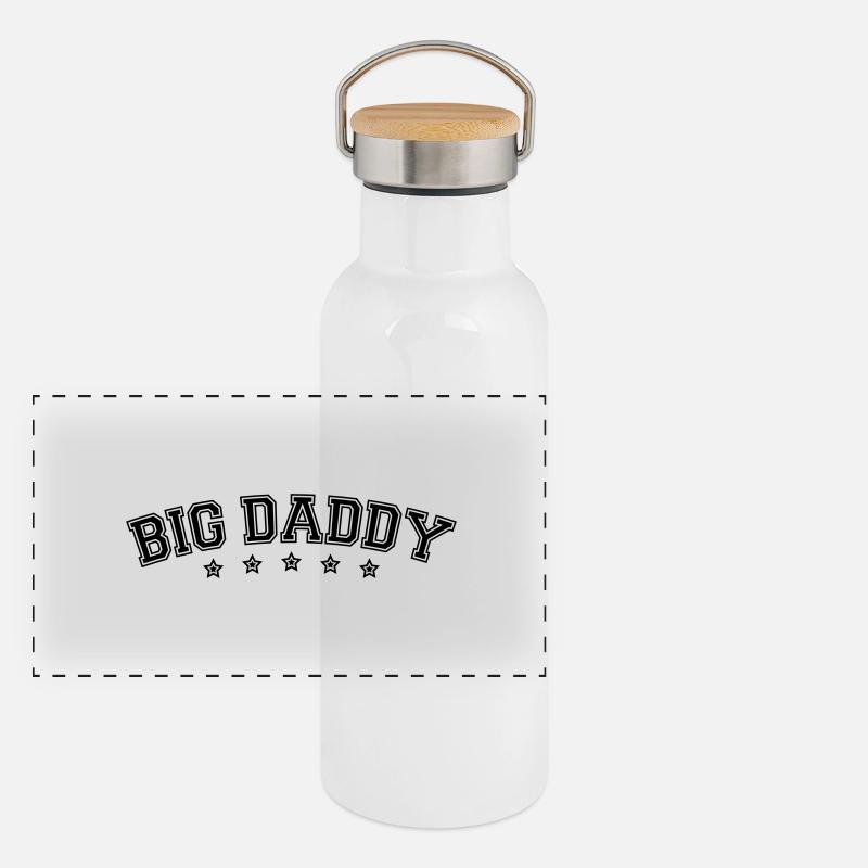Logo Vatertag Big Daddy Held Papa Vater Panorama Thermosflasche mit Bambusdeckel