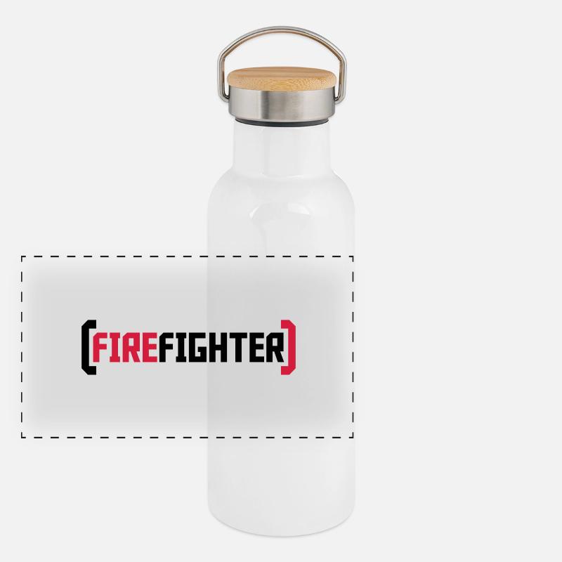Firefighter Logo Panorama Thermosflasche mit Bambusdeckel