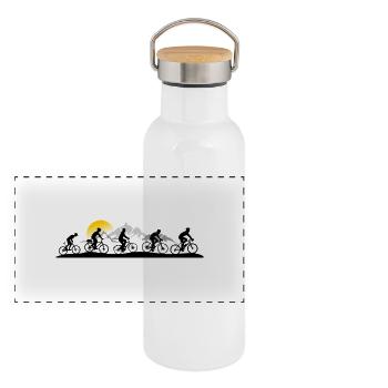 Sport - Fahrrad - Panorama Thermosflasche mit Bambusdeckel - Weiß - Vorne