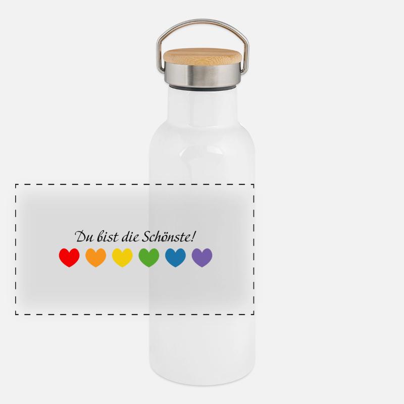 Regenbogenherzchen Du bist die Schoenste Panorama Thermosflasche mit Bambusdeckel