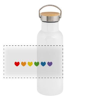 Les cœurs arc-en-ciel vous choisissent blanc - Gourde isotherme avec bouchon en bambou - blanc - Devant