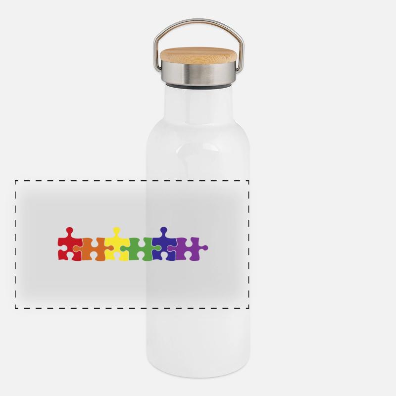 Rainbow 02os - Puzzle - pace - peace -Frieden Panorama Thermosflasche mit Bambusdeckel