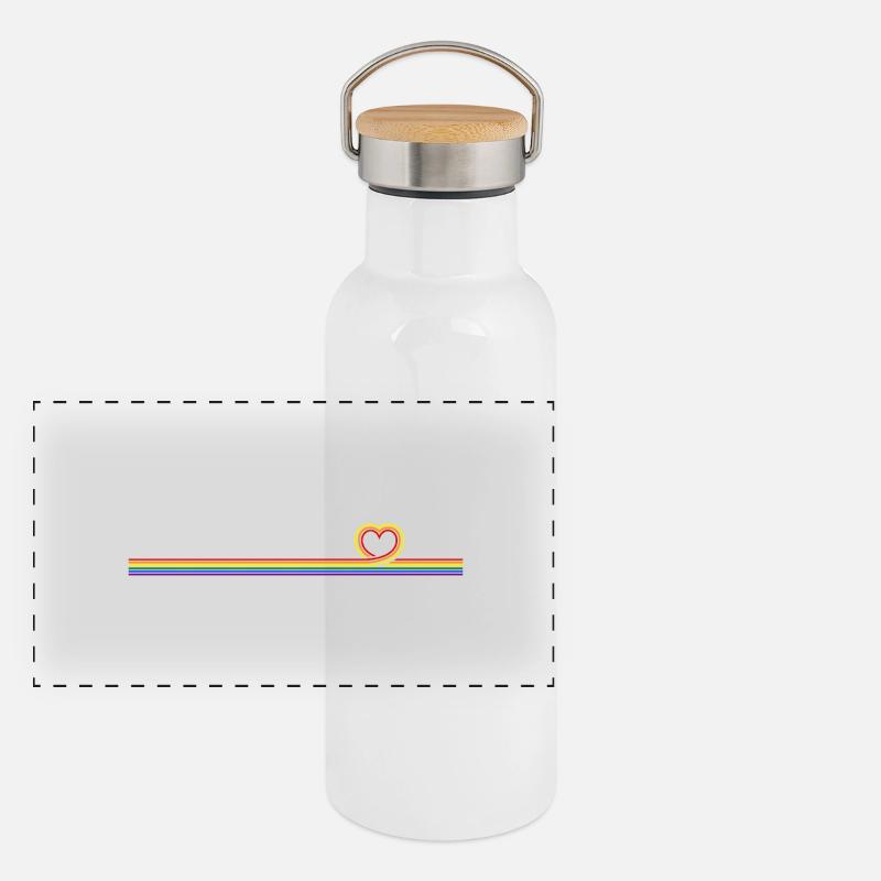 Regenbogen Herz LinienBanner - Panorama Thermosflasche mit Bambusdeckel - Weiß